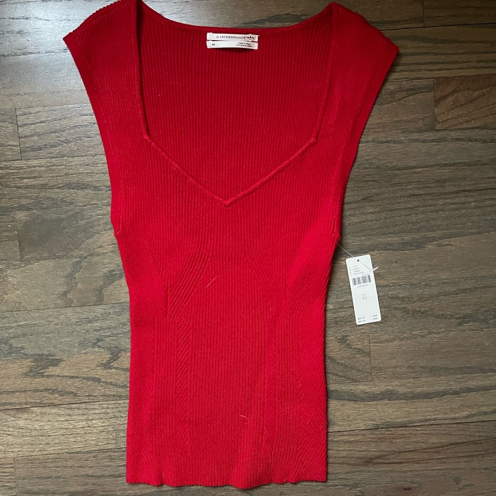 Brand New Anthropologie Red Ribbed top